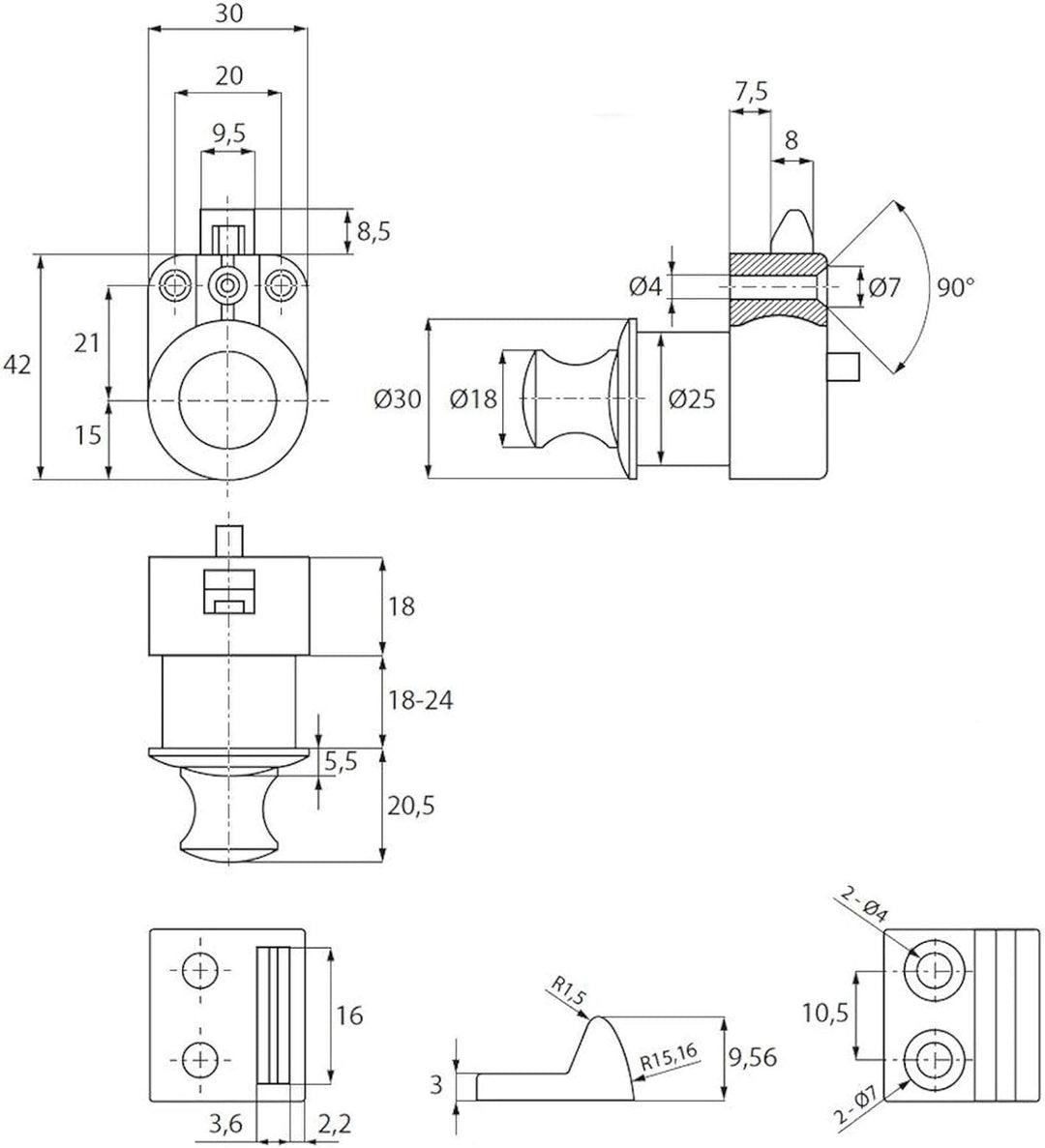 4 x Push-Lock Möbelschlösser CAMPIA Edelstahloptik matt Druckknöpfe Druckschlösser für Caravan & Boo