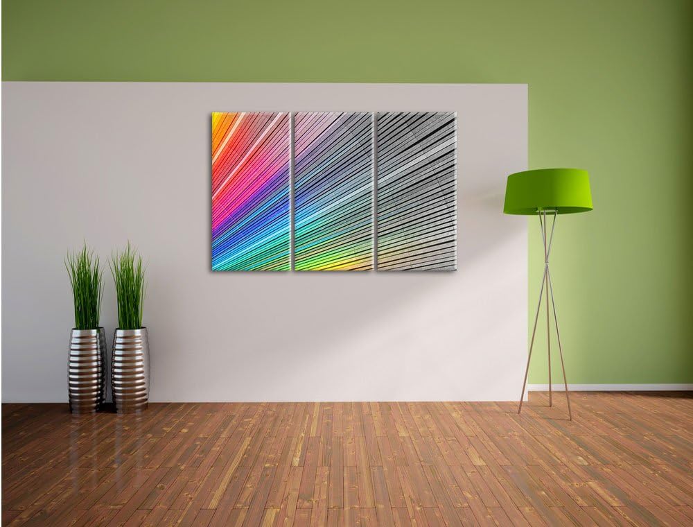 Pixxprint Bunter Farbfächer als Leinwandbild/Grösse: 3 Teilig (120x80) cm/Wandbild/Kunstdruck/fertig