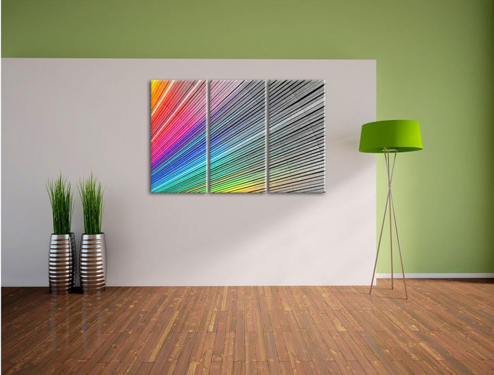 Pixxprint Bunter Farbfächer als Leinwandbild/Grösse: 3 Teilig (120x80) cm/Wandbild/Kunstdruck/fertig
