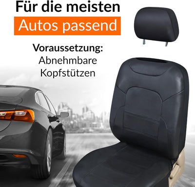 Upgrade4cars Auto-Sitzbezüge Vordersitze | Kunst-Leder Schonbezüge Set Universal Schwarz | Auto-Zube