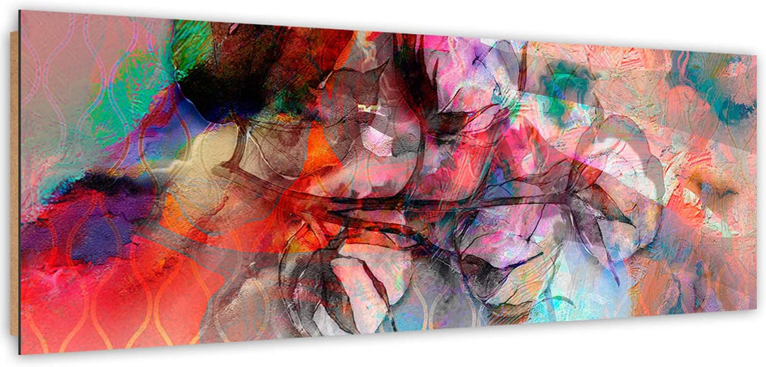 Wanddeko Pflanzenmotiv Kunst modern Bilder Abstraktion mehrfarbig 140x45 cm Deco panel 140x45 cm C,