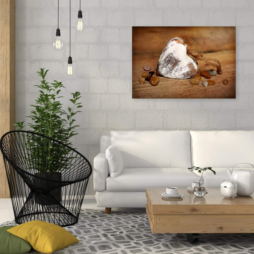 Feeby Leinwandbild Herz Bild Kunstdruck Retro Braun 70x50 cm M14329 70x50 cm, M14329 70x50 cm