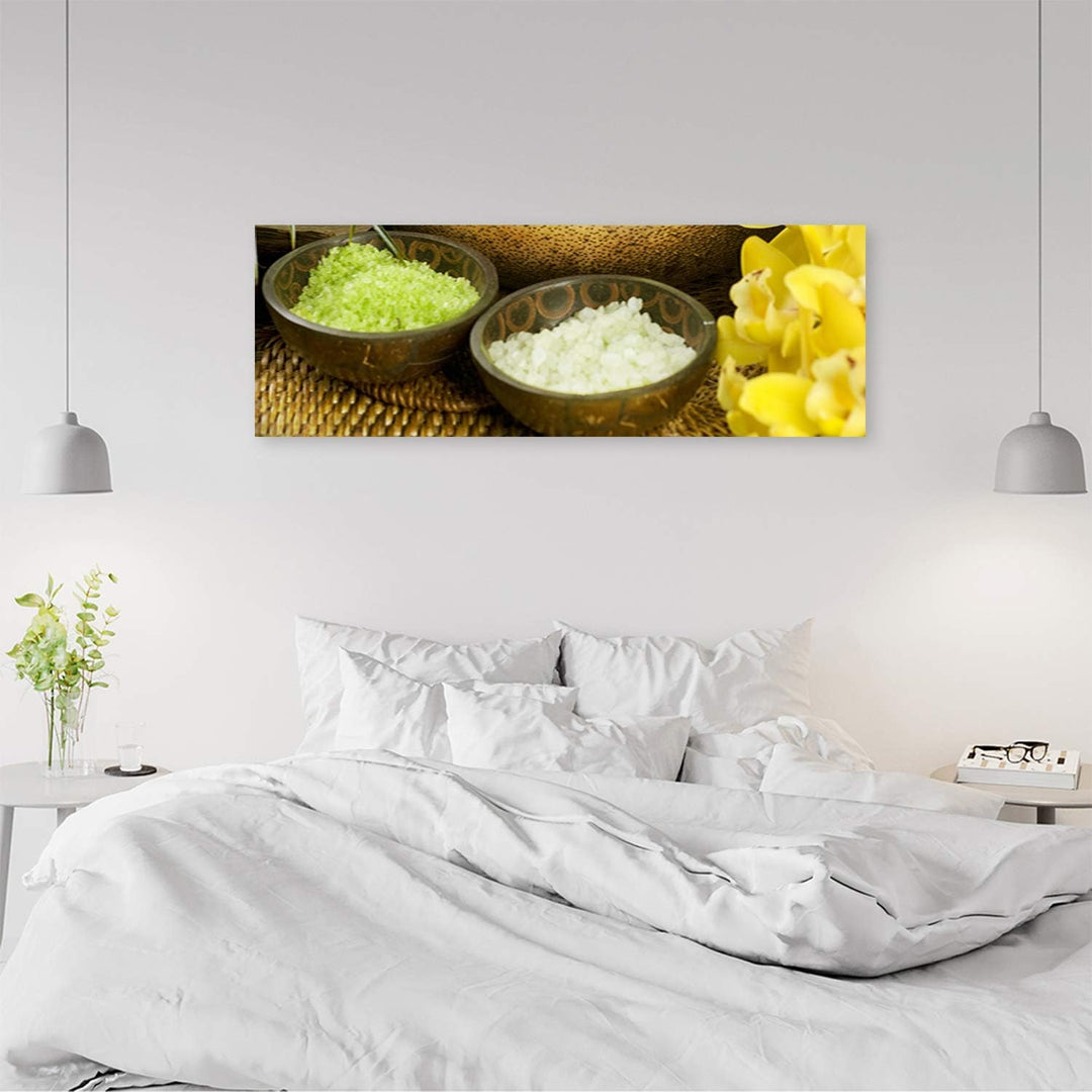 Feeby Wanddeko Spa Bild Kunstdruck modern für Schlafzimmer Gelb 118x40 cm Deko Paneel 118x40 cm Gelb