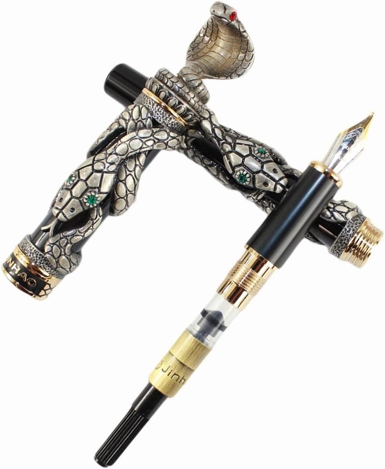 Gullor F¨¹llfederhalter schwarz und antike silberne Schlange 3D-Muster -, mittel- nib