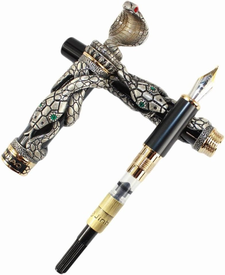 Gullor F¨¹llfederhalter schwarz und antike silberne Schlange 3D-Muster -, mittel- nib