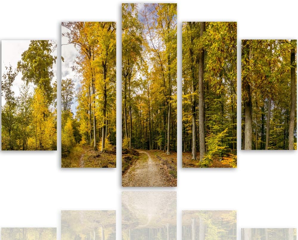 Feeby Leinwandbild Landschaft 5 TLG Bild Kunstdruck Wald Bäume Pfad Natur grün 100x70 cm Leinwandbil