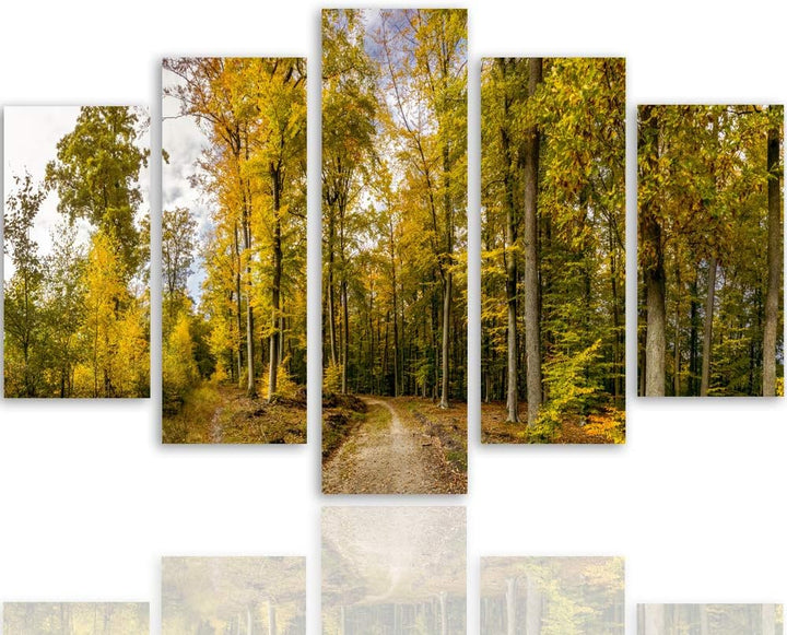 Feeby Leinwandbild Landschaft 5 TLG Bild Kunstdruck Wald Bäume Pfad Natur grün 100x70 cm Leinwandbil