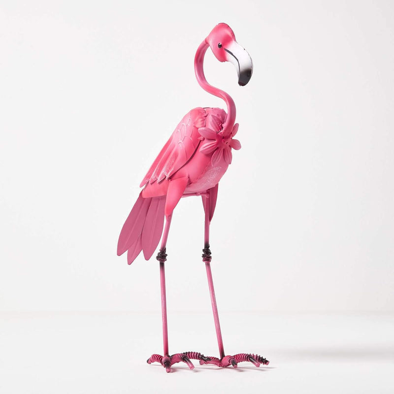 Homescapes Garten Deko Flamingo Metall Figur, handbemalt Metallvögel Dekofigur aus Eisen, Gartenfigu