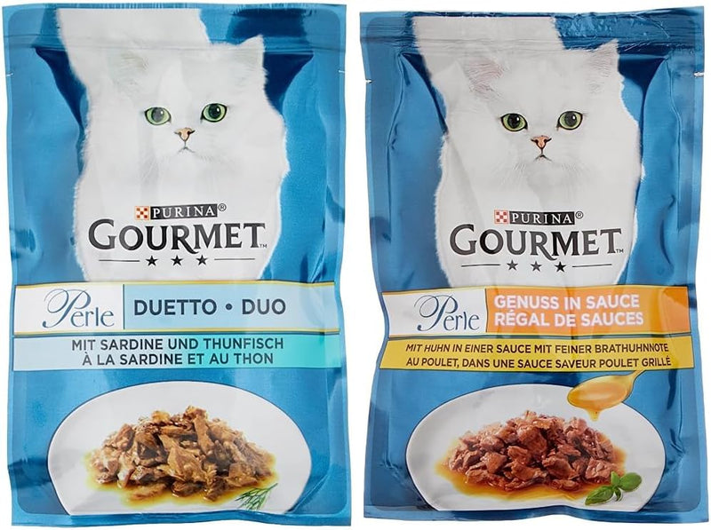 PURINA GOURMET Perle Duetto Katzenfutter nass, mit Sardinen und Thunfisch, 26er Pack (26 x 85g) & Pe