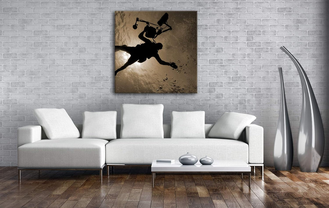 deyoli Taucher im tiefen Ozean Format: 60x60 Effekt: Sepia als Leinwandbild, Motiv auf Echtholzrahme