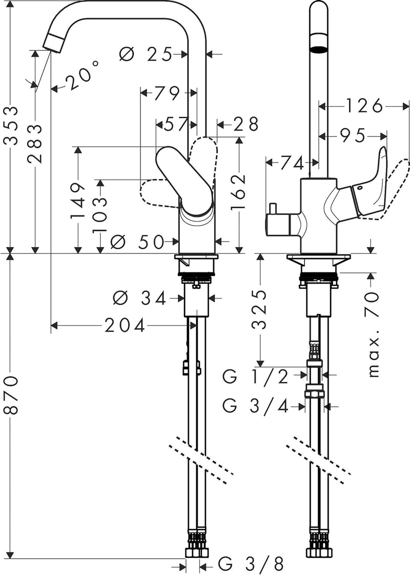 hansgrohe Focus Küchenarmatur (Wasserhahn Küche mit Geräteabstellventil, 110°, 150°, 360° schwenkbar