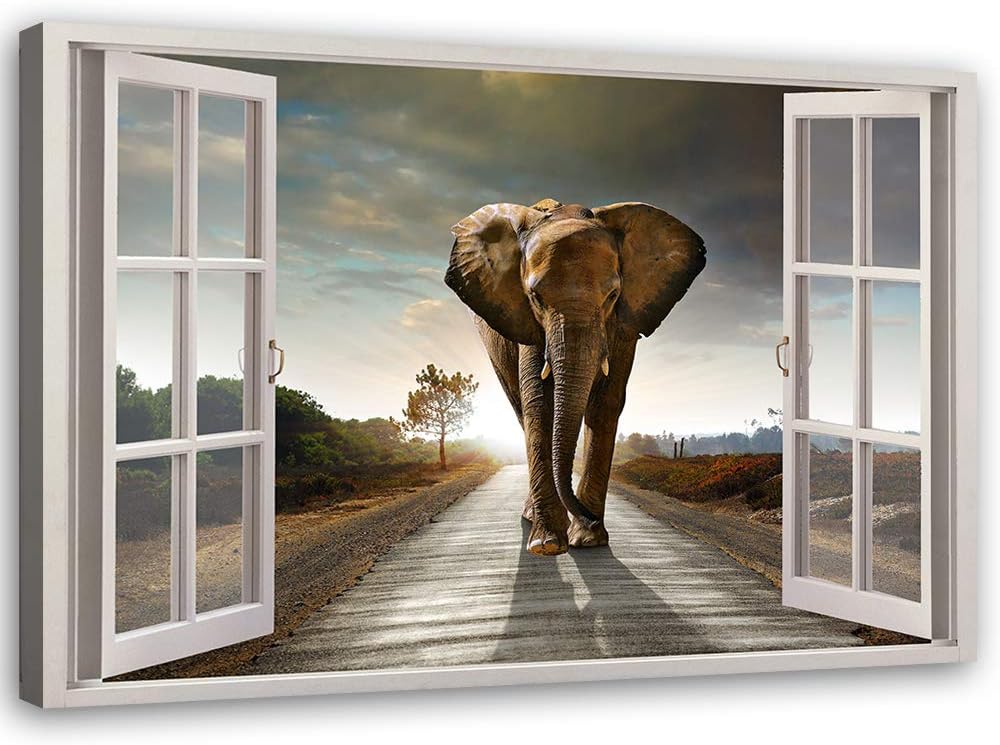 Feeby Viles - Leinwand Bilder - Fensterblick Natur- 90x60 cm- Deko Wohnzimmer - Wandbilder Schlafzim