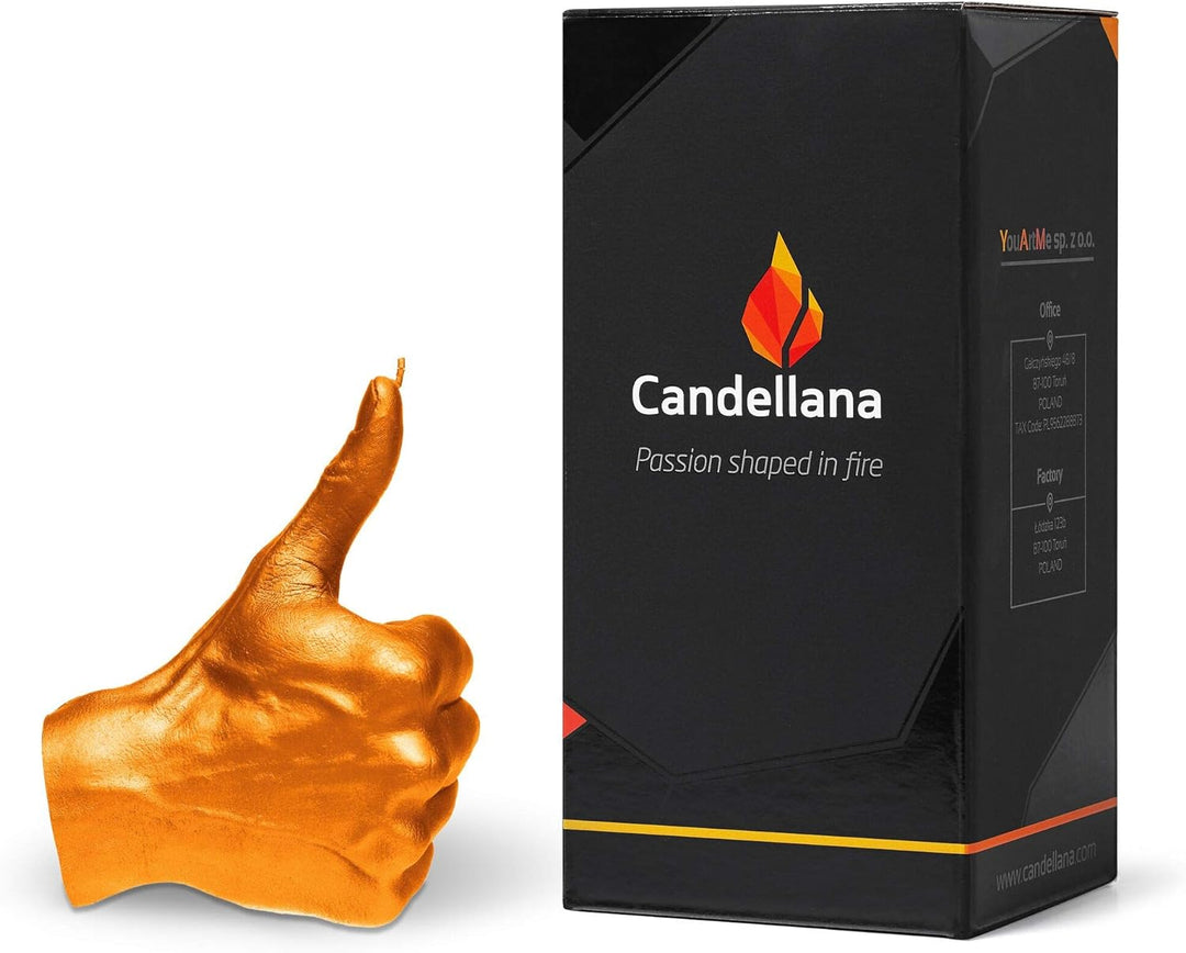 Candellana Kerze in Form eines Daumens | Höhe: 17,5 cm | Orange | Brennzeit 30h | Kerzengrösse gleic