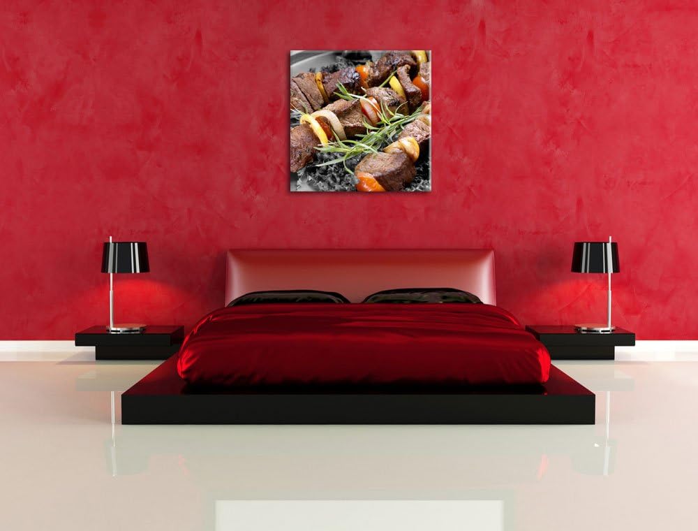 Pixxprint Schaschlik mit Zwiebeln als Leinwandbild Quadratisch/Grösse: 70x70 / Wandbild/Kunstdruck/f