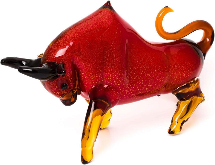 Stier aus Glas Figur rot Dekoration grosse Skulptur 50cm Glass Bull Taurus