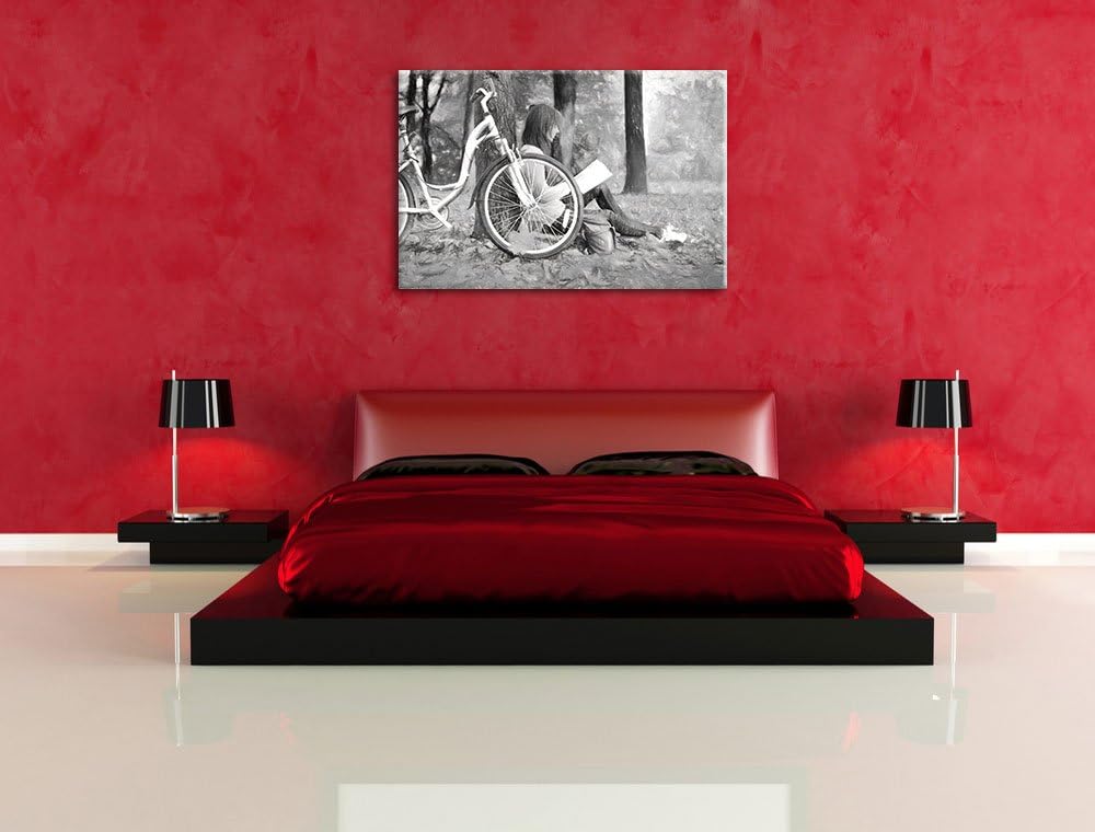 Pixxprint Teenager Girl with Bike 100x70cm Leinwandbild Wandbild Kunstdruck, 100x70