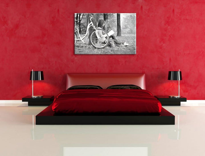 Pixxprint Teenager Girl with Bike 100x70cm Leinwandbild Wandbild Kunstdruck, 100x70