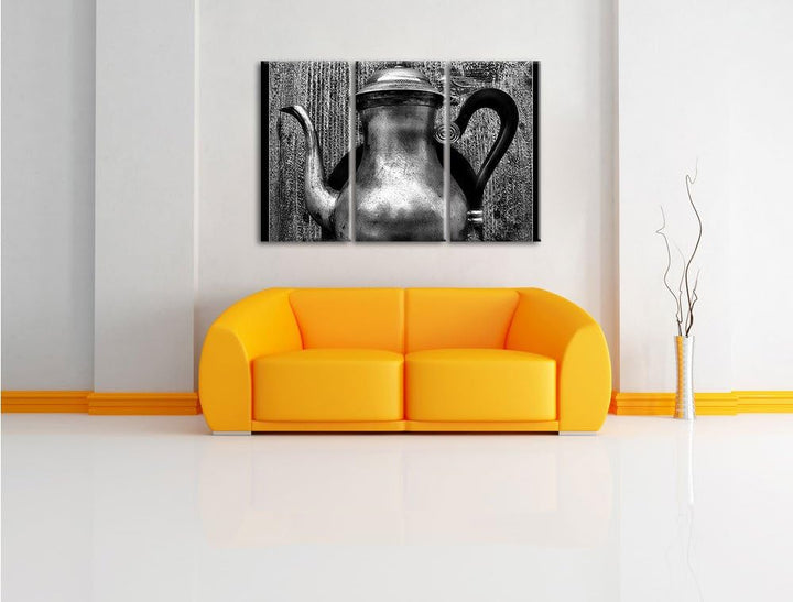 Pixxprint stilvolle alte Teekanne aus Metall als Leinwandbild/Grösse: 3 Teilig (120x80 cm) cm/Wandbi