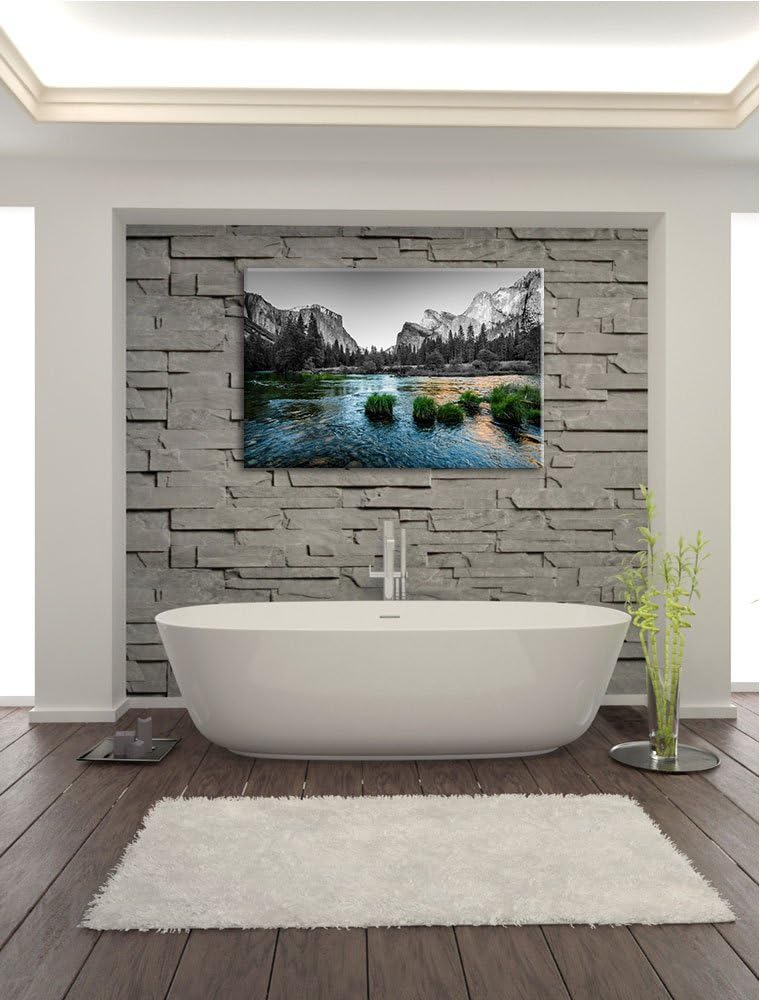 seichter Fluss vor Berglandschaft schwarz/weiss Format: 100x70 auf Leinwand, XXL riesige Bilder fert