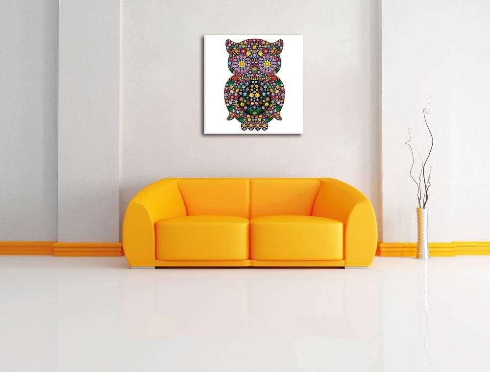Eule aus Blumen Ornamenten, Format: 70x70 auf Leinwand, XXL riesige Bilder fertig gerahmt mit Keilra