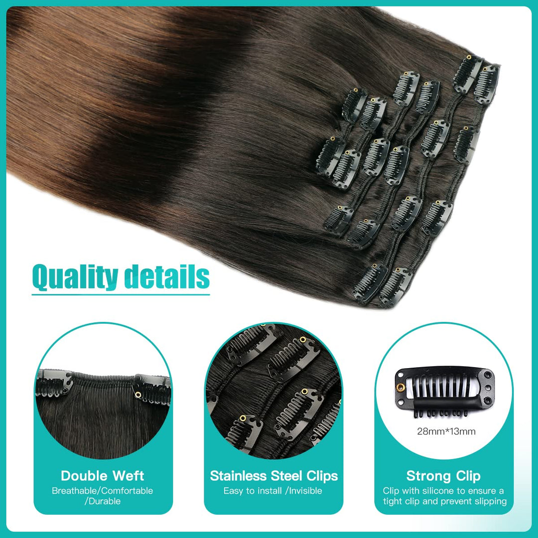 SURNEL clip in extensions echthaar Seide gerade Farbe 1B aus schwarz verblassen zu 4 mittleren braun