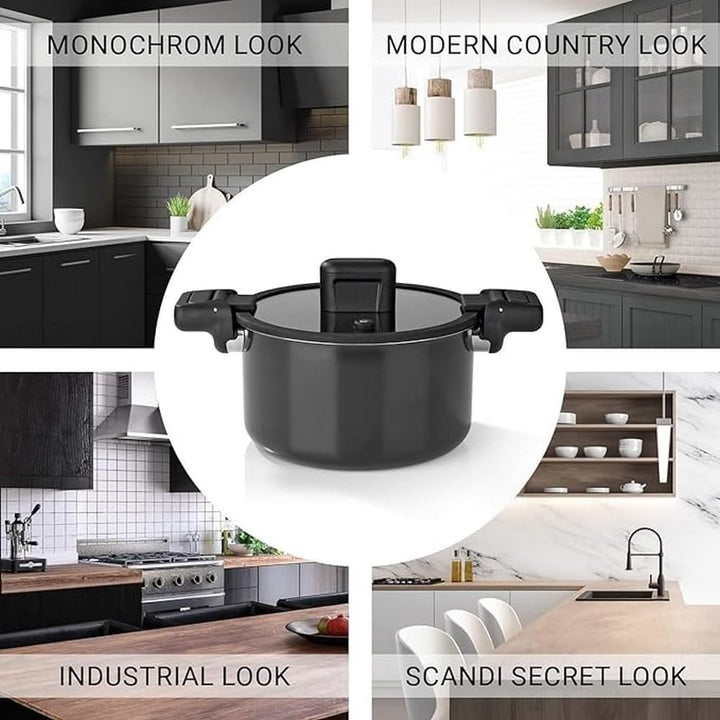 N8WERK Aluguss-Energiespartopf 5,8 L | Wärmeabweisende Griffe, Glasdeckel mit Silikonumrandung | Inn