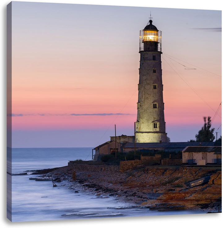 Pixxprint Leuchtturm in Abenddämmerung als Leinwandbild/Grösse: 70x70 cm/Wandbild/Kunstdruck/fertig