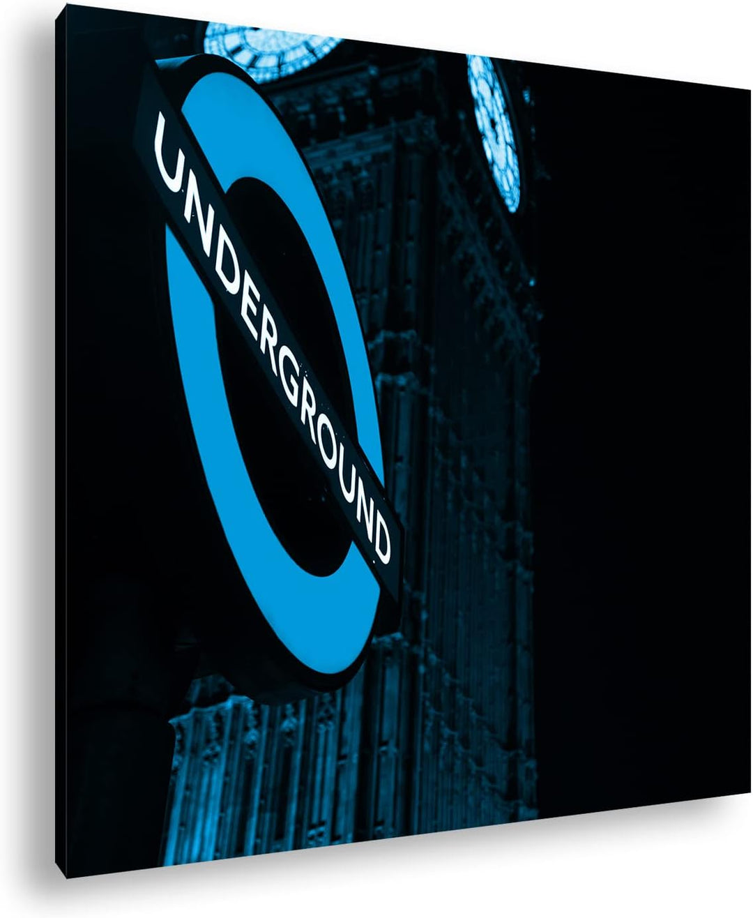 deyoli Underground Schild in London Format: 70x70 Effekt: Monocrome Blau als Leinwandbild, Motiv fer