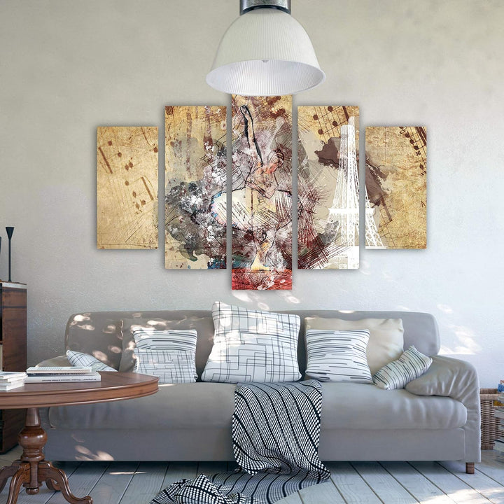 Feeby Leinwandbild Abstraktion 5 TLG Bild Kunstdruck Ballett Paris Noten braun 100x70 cm Leinwandbil