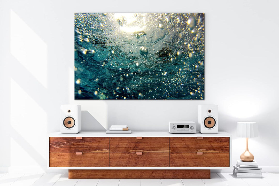 deyoli Luftblasen im blauen Wasser im Format: 100x70 als Leinwandbild, Motiv fertig gerahmt auf Echt