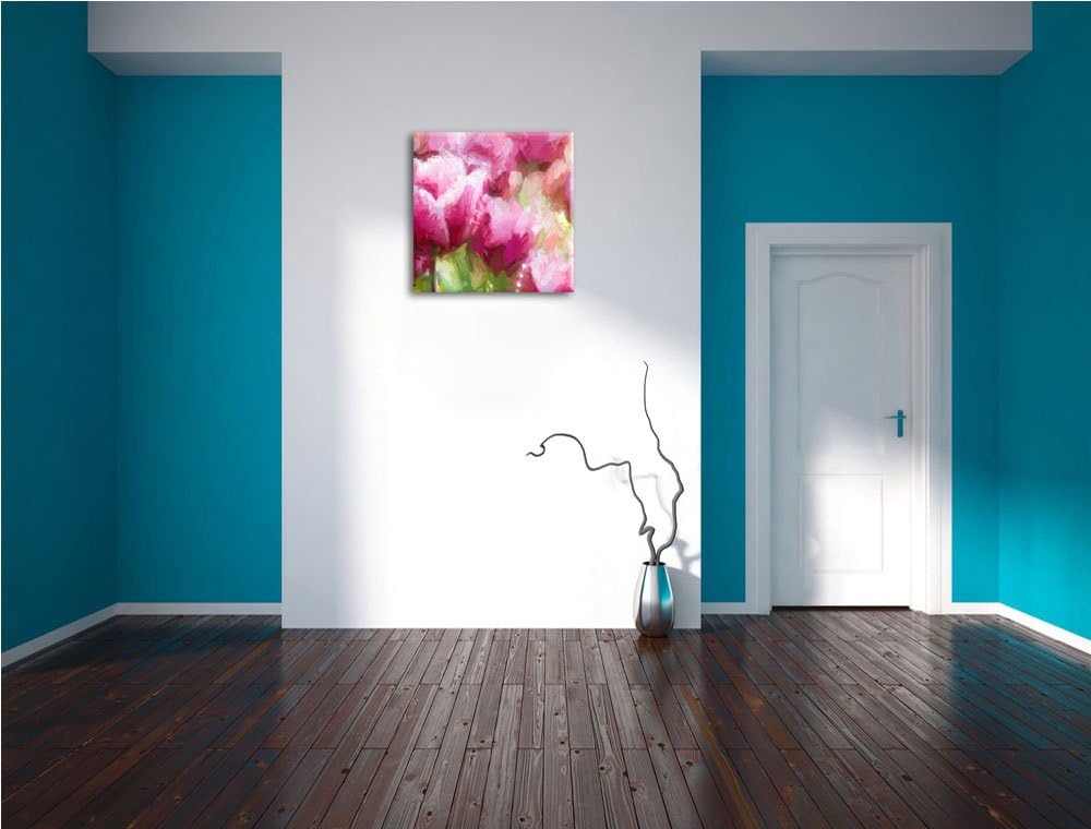 Pixxprint Tulpen mit Morgentau als Leinwandbild Quadratisch/Grösse: 70x70 / Wandbild/Kunstdruck/fert