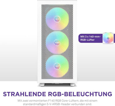 NZXT H7 Flow RGB - CM-H71FW-R1 - ATX Mid-Tower Gaming PC-Gehäuse - USB-C Port - Mesh Front- & Temper