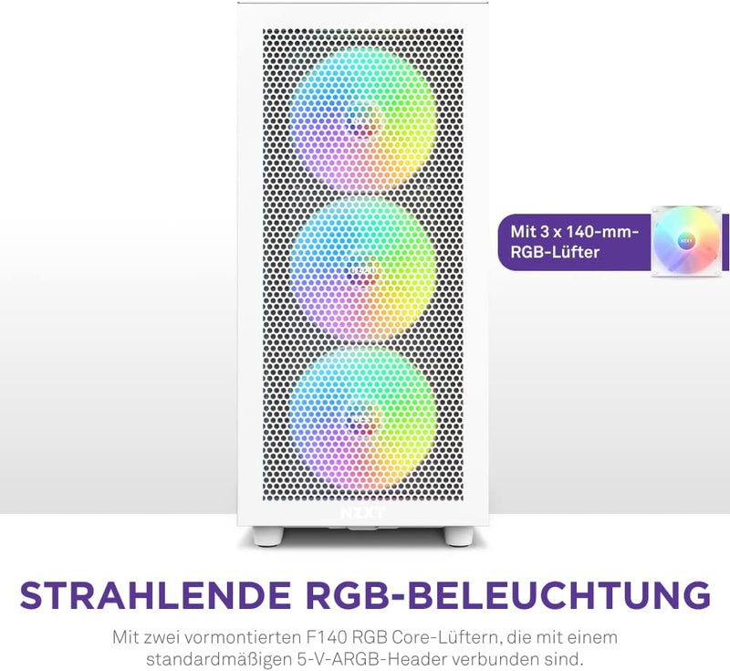 NZXT H7 Flow RGB - CM-H71FW-R1 - ATX Mid-Tower Gaming PC-Gehäuse - USB-C Port - Mesh Front- & Temper