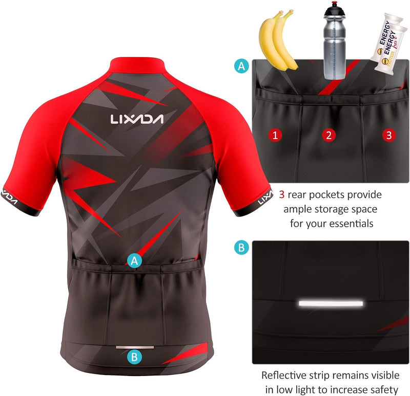 Lixada Kurzarm Radtrikot Herren Atmungsaktives Sommer Kurzarm-Bike-Shirt und Radhose gepolsterte Sho