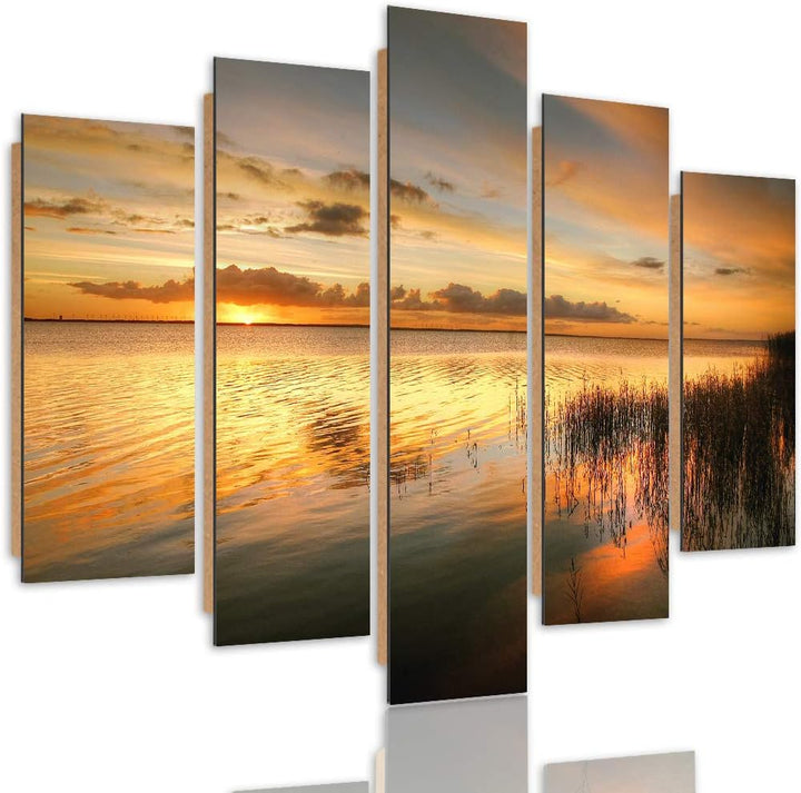 Feeby Wandbild Natur 200x100 cm Deco Panel 5 Teilig XXL Kunstdruck See Himmel orange Deco Panel XXL