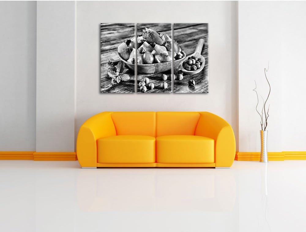 Pixxprint Apfel Kirsche Obstkorb als Leinwandbild/Grösse: 3 Teilig (120x80) cm/Wandbild/Kunstdruck/f
