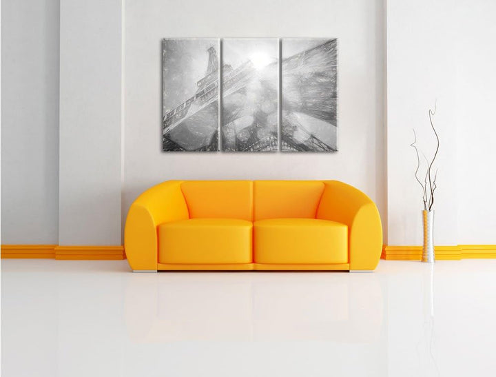 Pixxprint Eiffelturm im Sonnenschein als Leinwandbild/Grösse: 3 Teilig (120x80) cm/Wandbild/Kunstdru