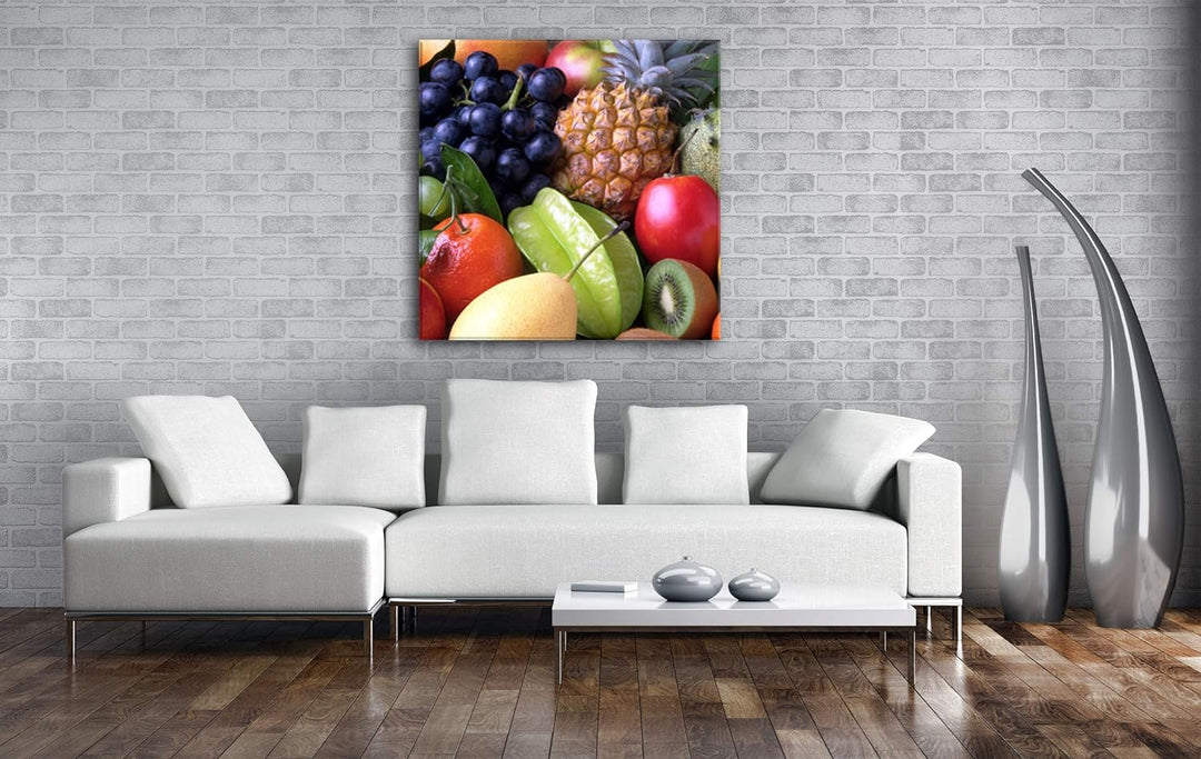 deyoli exotisches Obstgemisch Format: 70x70 als Leinwandbild, Motiv fertig gerahmt auf Echtholzrahme