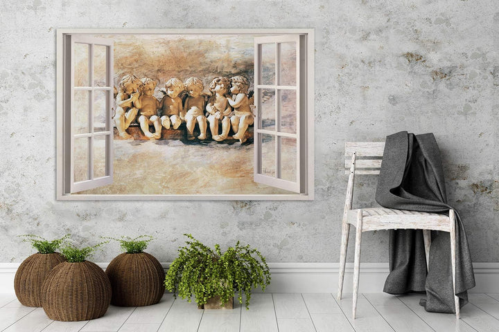 Feeby Leinwand Bilder - Fensterblick Natur- 120x80 cm- Deko Wohnzimmer - Wandbilder Schlafzimmer - D