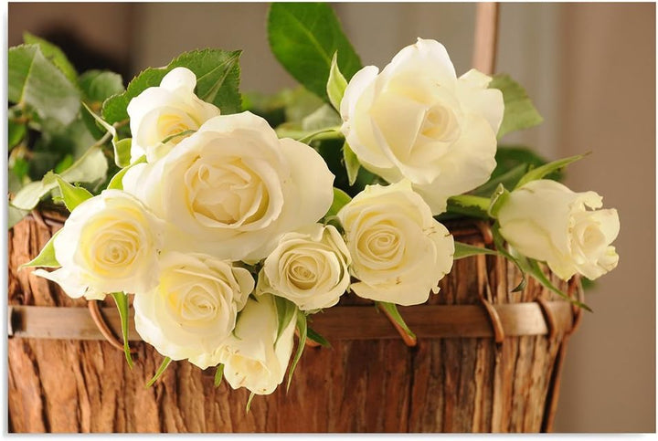 Feeby Frames, Leinwandbild, Bilder, Wand Bild, Wandbilder, Kunstdruck 60x80cm, STRAUss, ROSEN, KORB,