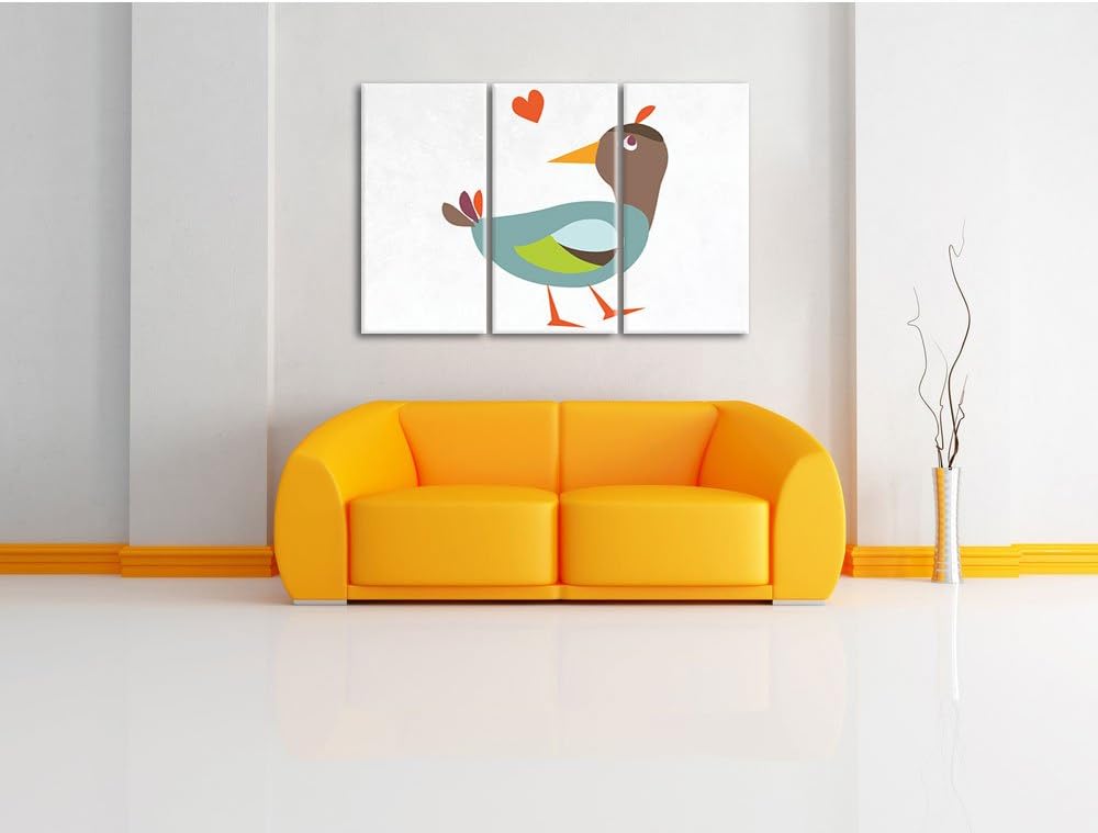 Pixxprint Niedliche Ente mit Herz als Leinwandbild/Grösse: 3 Teilig (120x80) cm/Wandbild/Kunstdruck/