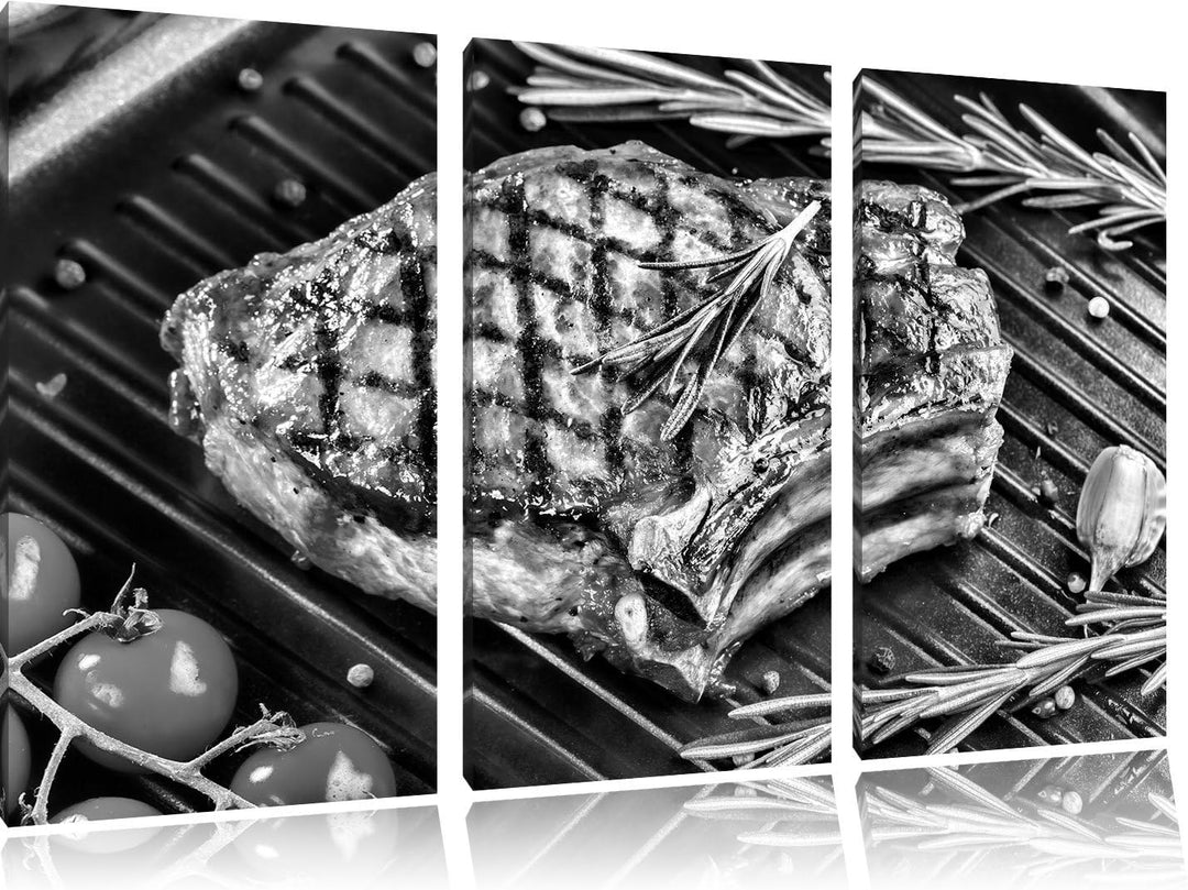 Pixxprint Steak Rumpsteak Fleisch als Leinwandbild/Grösse: 3 Teilig (120x80) cm/Wandbild/Kunstdruck/