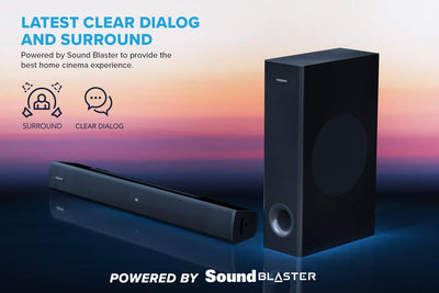 Creative Stage V2 2.1 Soundbar mit Subwoofer, Clear Dialog und Surround von Sound Blaster, Bluetooth