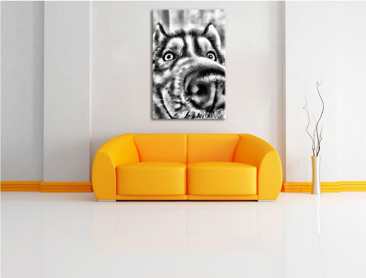 Pixxprint Glücklicher Husky / 100x70cm Leinwandbild bespannt auf Holzrahmen/Wandbild Kunstdruck Deko