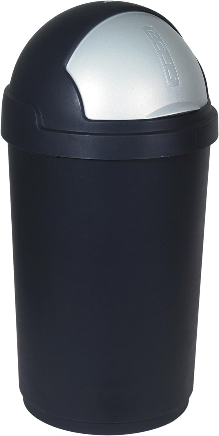 Curver Abfalleimer Roll-Top 50l in schwarz/Silber, Plastik, 35 x 25 x 10 cm