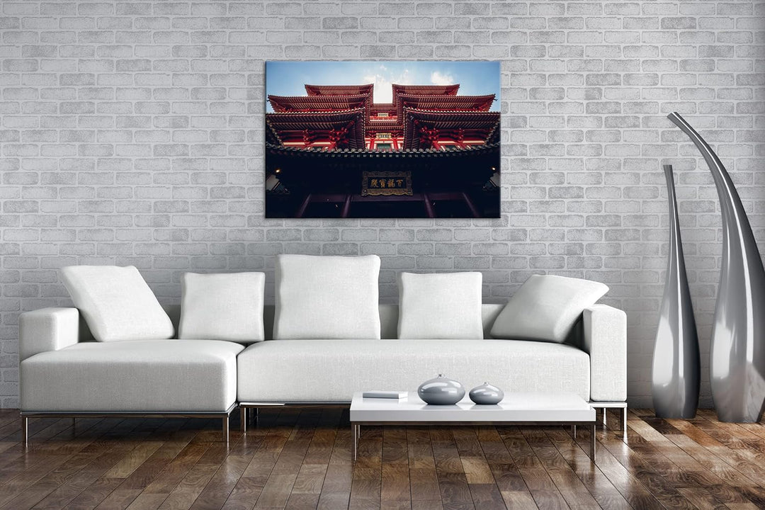 deyoli asiatischer Tempel Format: 100x70 als Leinwand, Motiv fertig gerahmt auf Echtholzrahmen, Hoch