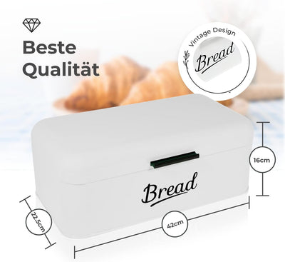 DRULINE Brotkasten mit Klappdeckel - Brotkasten Retro - Brotaufbewahrung - Brotbox - Metall weiss/sc