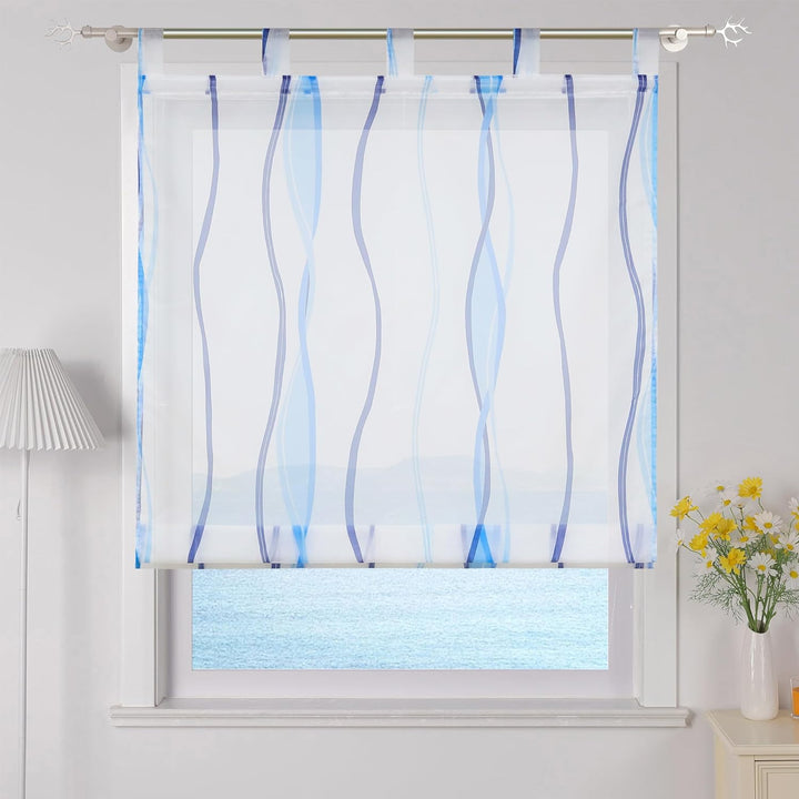 ESLIR Raffrollo mit Schlaufen Gardinen Küche Raffgardinen Transparent Schlaufenrollo Vorhänge Mit We