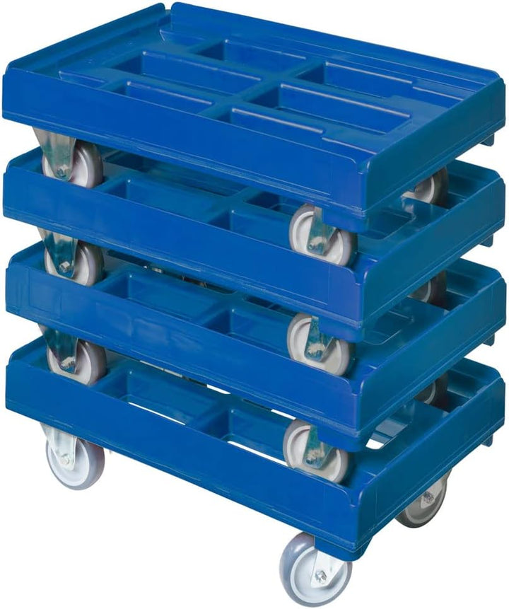4 Stück Hygiene Transportroller für Kisten 60 x 40 cm mit 2 Bock- und 2 Lenkrollen in blau