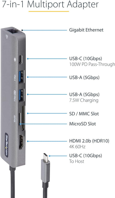 StarTech.com USB-C Multiport Adapter - USB-C auf 4K 60Hz HDMI 2.0, 100W Power Delivery Pass-Through,
